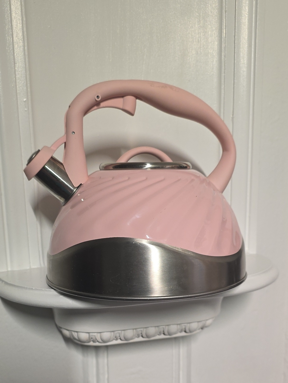 Balduzzi Pink Tea Kettle Enameled Stainless Steel Easy Open Spout, Italian Style